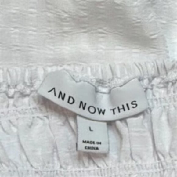 And Now This! White Dress Elastic Ruffle Sundress Strechy Smocked BOHO  Large - Picture 5 of 9